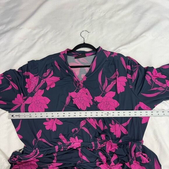 Lane Bryant Navy Pink Mid-Sleeve Faux-Wrap Midi Dress Sz 26/28 Women’s - Picture 5 of 10